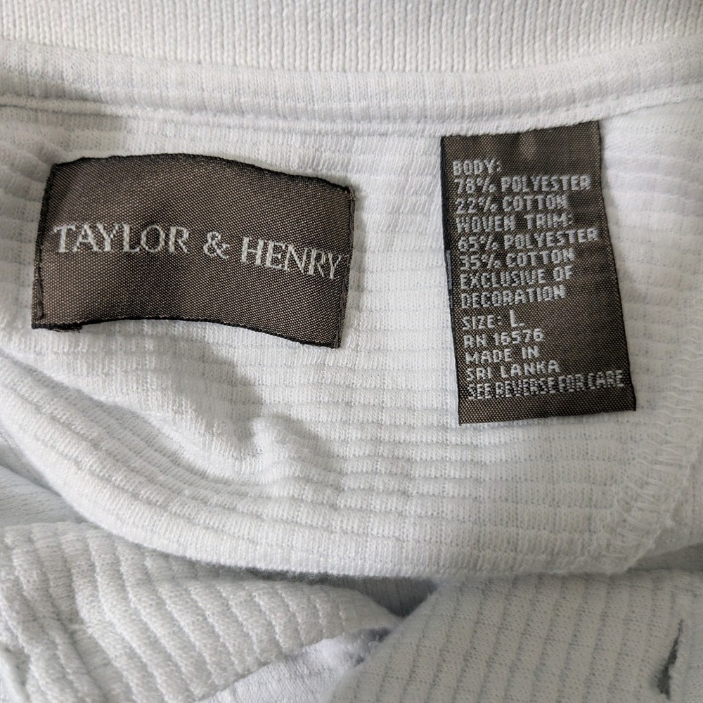 Taylor & Henry Polo Shirt Mens White Pink Gray Colorblock Banded Bottom Size L - Picture 7 of 7